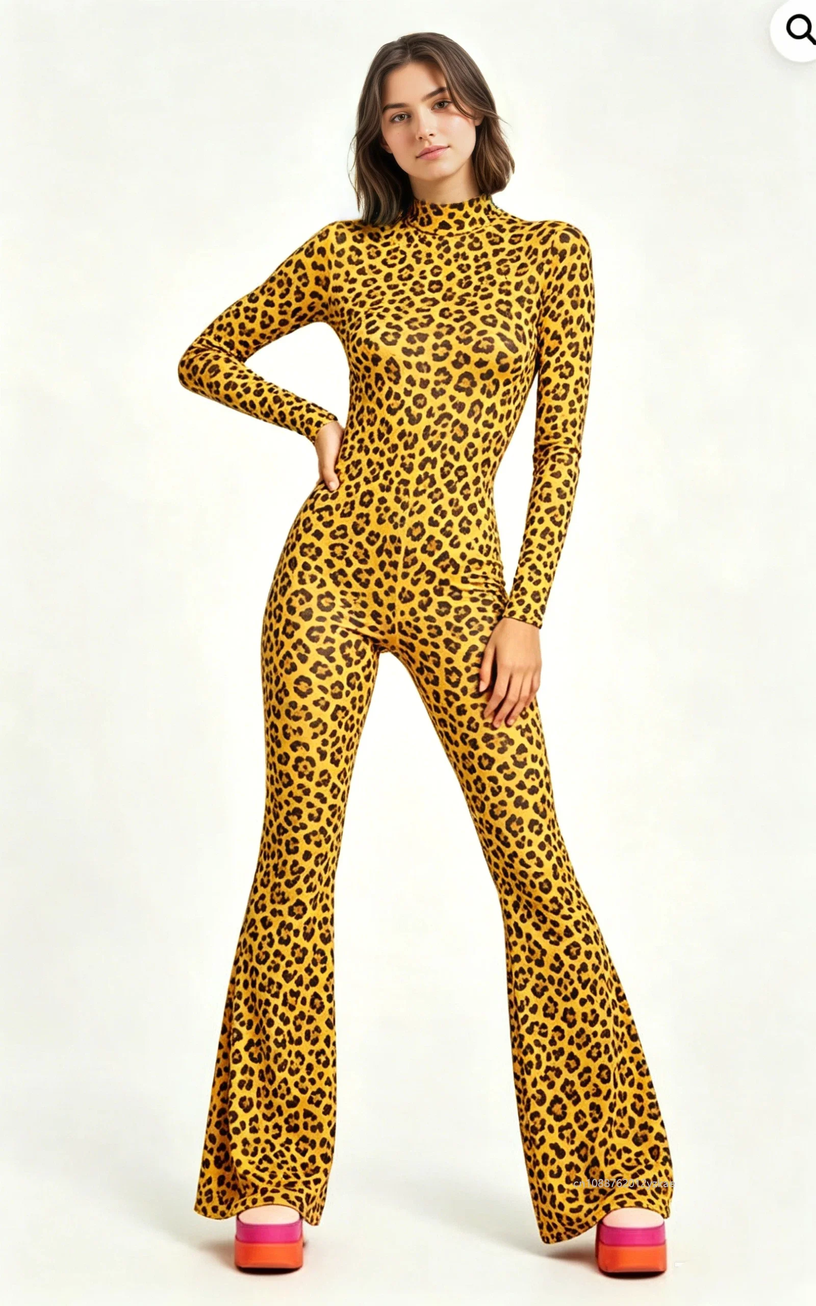 New 3D Women Flare Bell Bottom Jumpsuit Flame Tie Dye Print Cosplay Zentai Suit Rave Festival Halloween Carnival Party Outfit