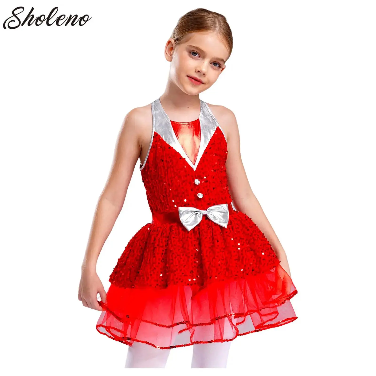 Vestido tutú de Ballet para niñas, sin mangas, con lentejuelas, leotardos, bailarina, gimnasia, patinaje, puesta en escena, Ropa de baile