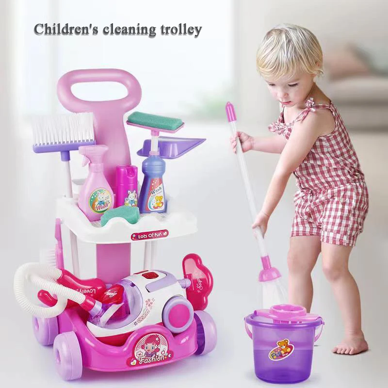 Simulation Cleaning Tool House Housework Toys Sweeping Toy Vacuum Cleaner Cleaning Kit Tool Trolley Baby Play Gifts For Girls