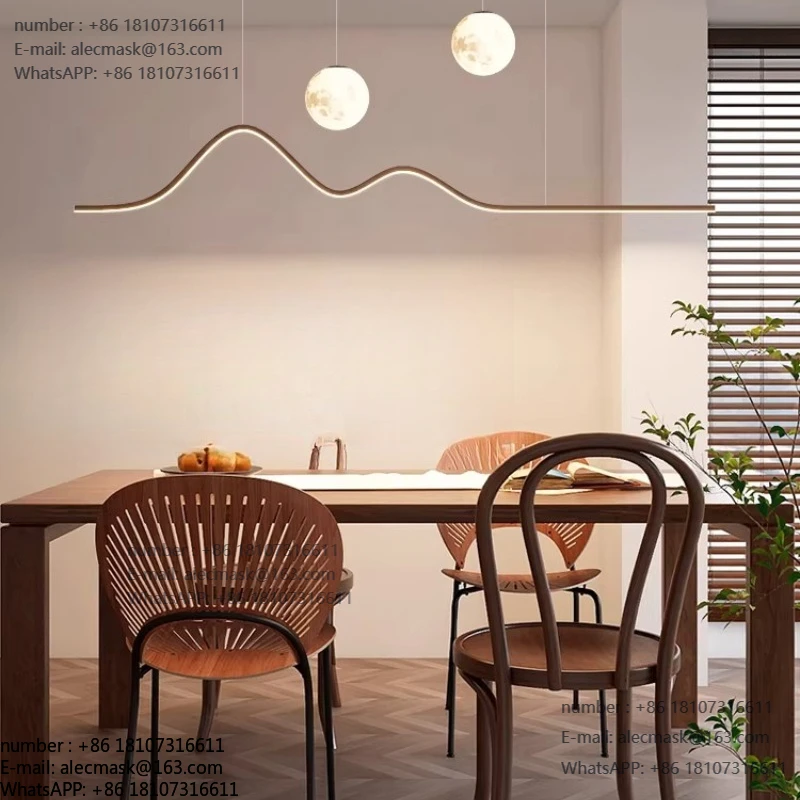

Retro dining chandelier Modern simple walnut pattern eye protection Medium antique moon strip restaurant