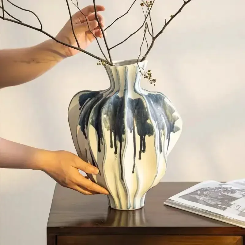 2026 Unique Ceramic Vase Handmade Porcelain Flower Vase Irregularly Pleated Flowerpots Ceramic Handicrafts Home Decoration