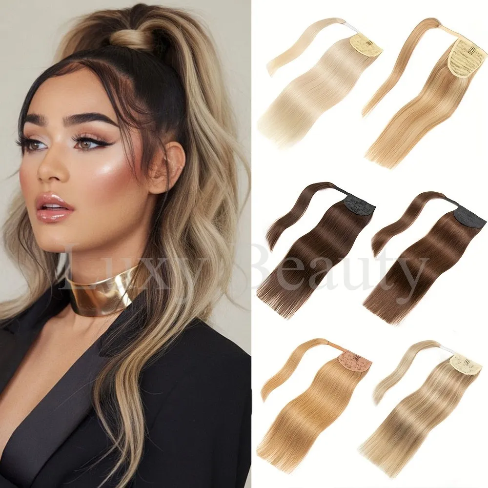 Clip in Ponytail Human Hair Extensions Real Natural Hair Extensions Blonde Brown Black Horsetail Clip On Ponytail Extensions
