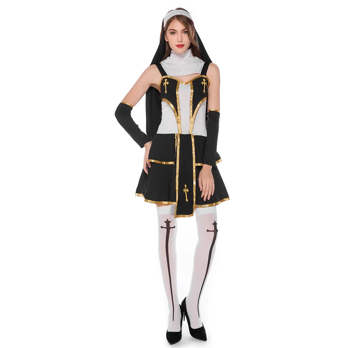 

Women's Sexy Flirty Nun Costume with Stockings Easter Halloween Purim Carnival Party Costumes Fancy Dress