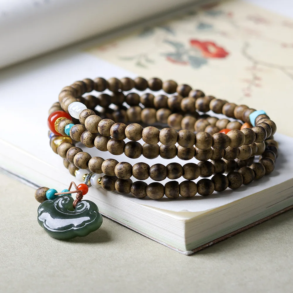 Original butter incense wood multi-loop bracelet Wenchuan and Tianyu Ruyi lock Chinese string necklace