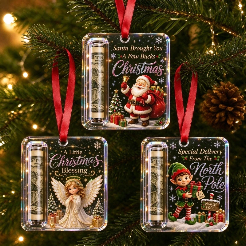 Acrylic Christmas Cash Gift Ornament Xmas Tree Decor Transparent Money Holder Ornament Creative Hanging Treat Holder Ornament