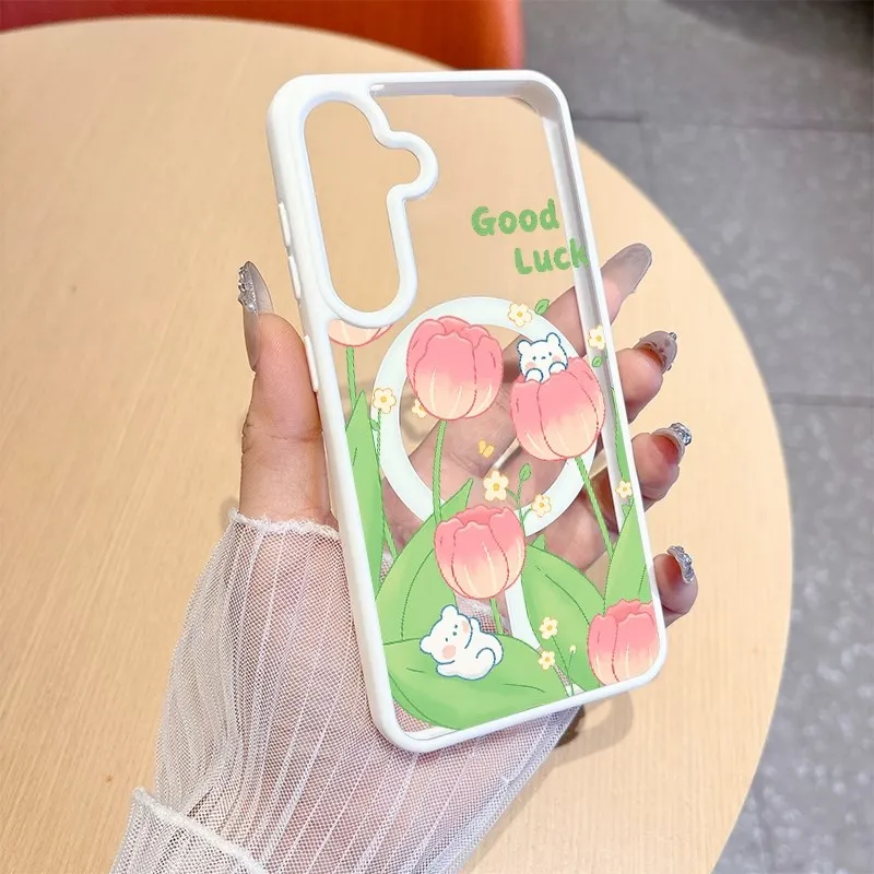 Shockproof Phone Case For Samsung Galaxy S26 S25 S24 S23 S22 Ultra Plus Transparent MagSafe Magnetic TPU Border + PC Back Cover