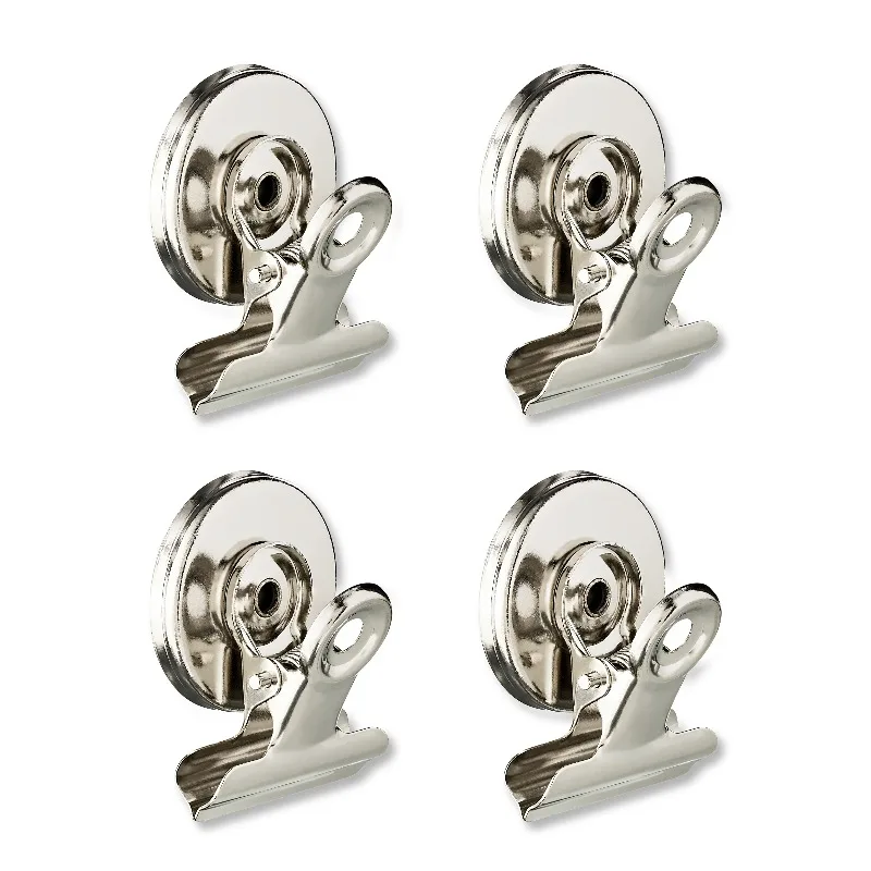 30mm Refrigerator Magnet Hook Clips for Photo Displays, Silver Color,4 Counts,73.9g