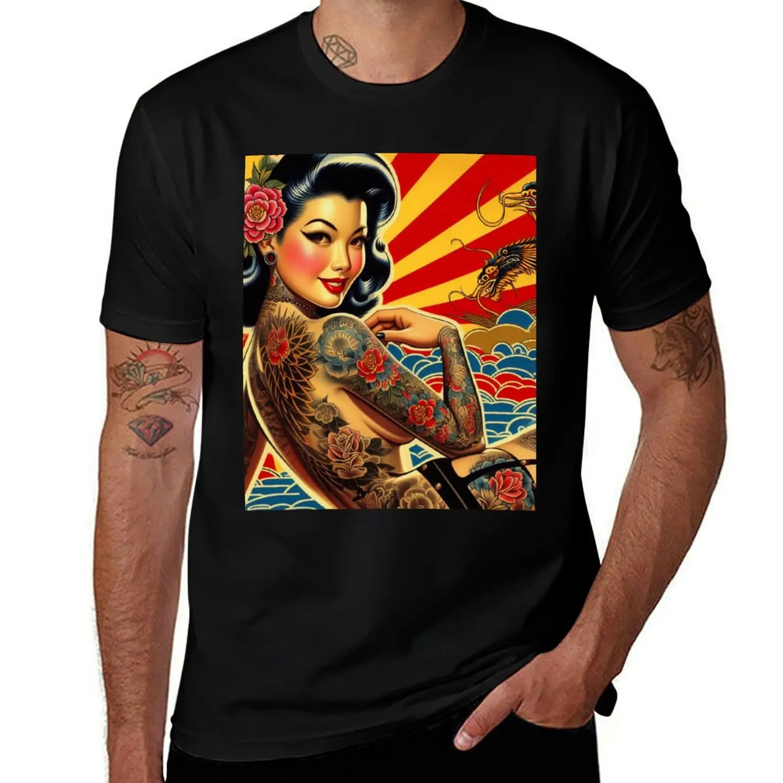 

Vintage Oriental Tattoo Girl T-Shirt cotton t shirts man 100% funny t shirts dark humor t shirts cotton 100% T-Shirt