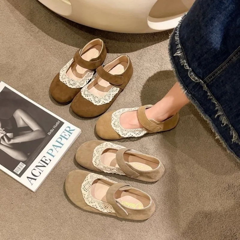 

Spring 2025 Hot Seller New Shallow Mouth Single Shoes for Women PU Round Head Shallow Mouth Deep Camel Flat Bottom Rubber Magic