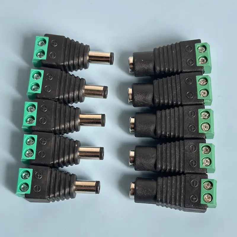 Male and Female Welding-Free DC Plug 5.5*2.1mm Welding-Free DC Female Head Green Terminal Monitoring Power Plug Push-But