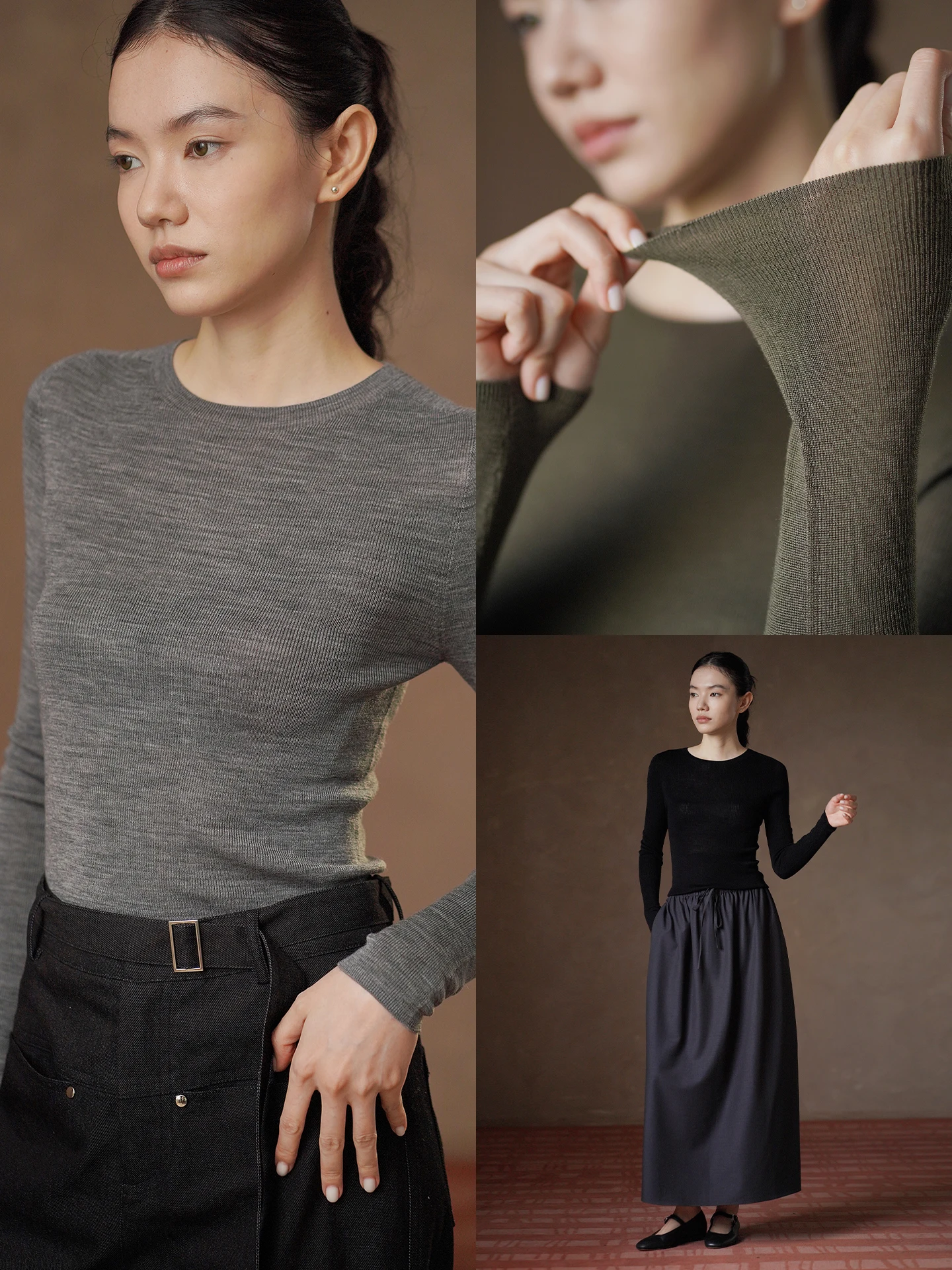 Hacikis Basic Knitted Woolen Top round Neck Versatile Workwear Machine Washable 100 Wool Multicolor Casual Style Long Sleeve