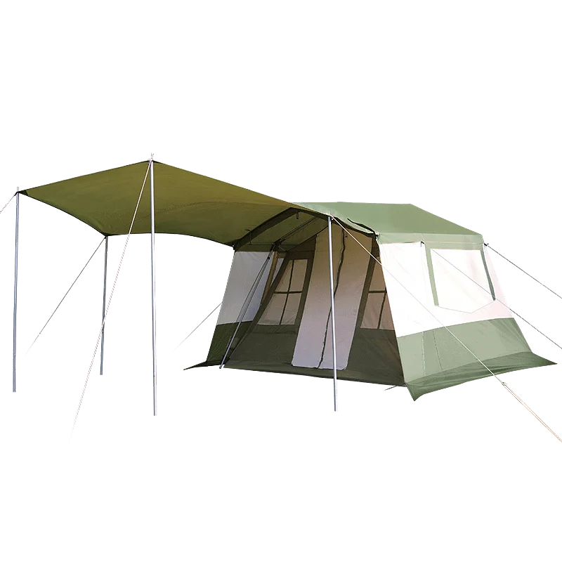 Sunnyfeel Green Color Cabin Tent Canopy - Large Space Waterproof Family Camping Tent with Steel Frame