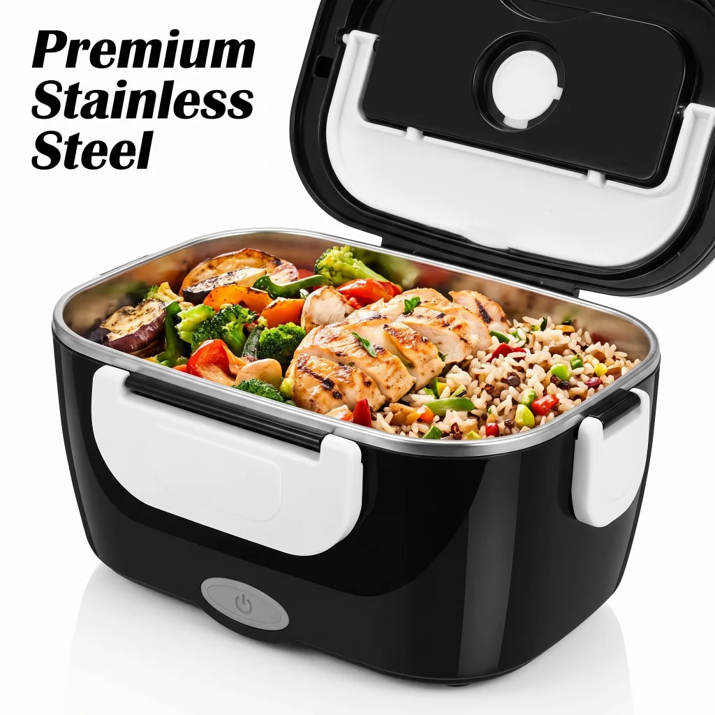 2 in 1 Electric Heated Lunch Box 110V Household 12V Car Heating Food Container Black White 304 Stainless Steel Inner Tank With Insulation Bag Thick Seal Ring Portable Food Warmer for Office Road Trip image 6