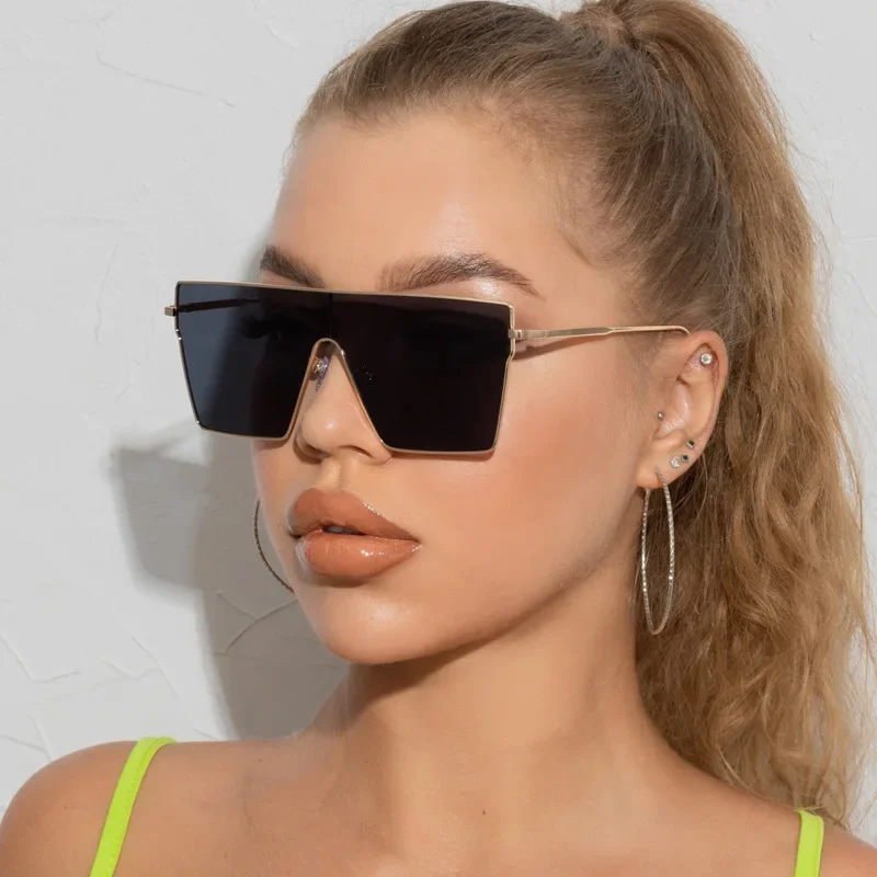 Europe and The United States Fashion Big Frame Square Sunglasses Female Fashion One-piece Metal Sunglasses Male Ins Style