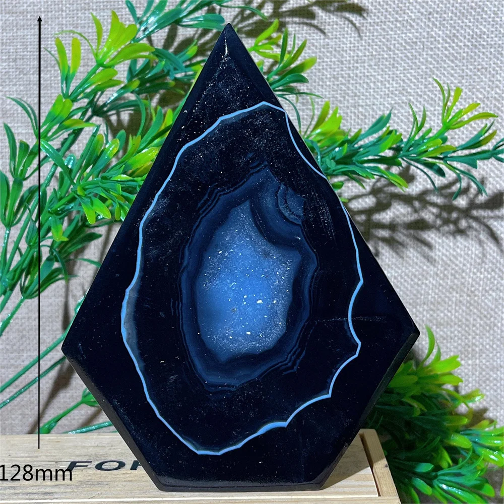 Crystal Natural Black Agate Torch Geode Flame Free Form Point Slab Stone Wicca Spiritual  Gemstones Minerals Home Decoration