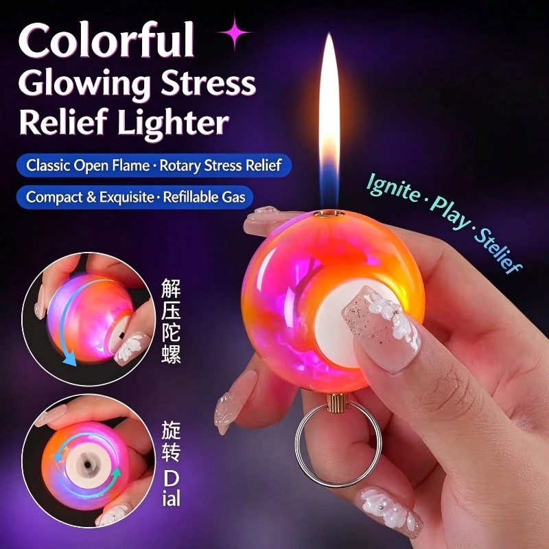 Creative personality Black Eight Billiards LED Flash Rotating Gyro Decompression Inflatable Lighter Men's Gift