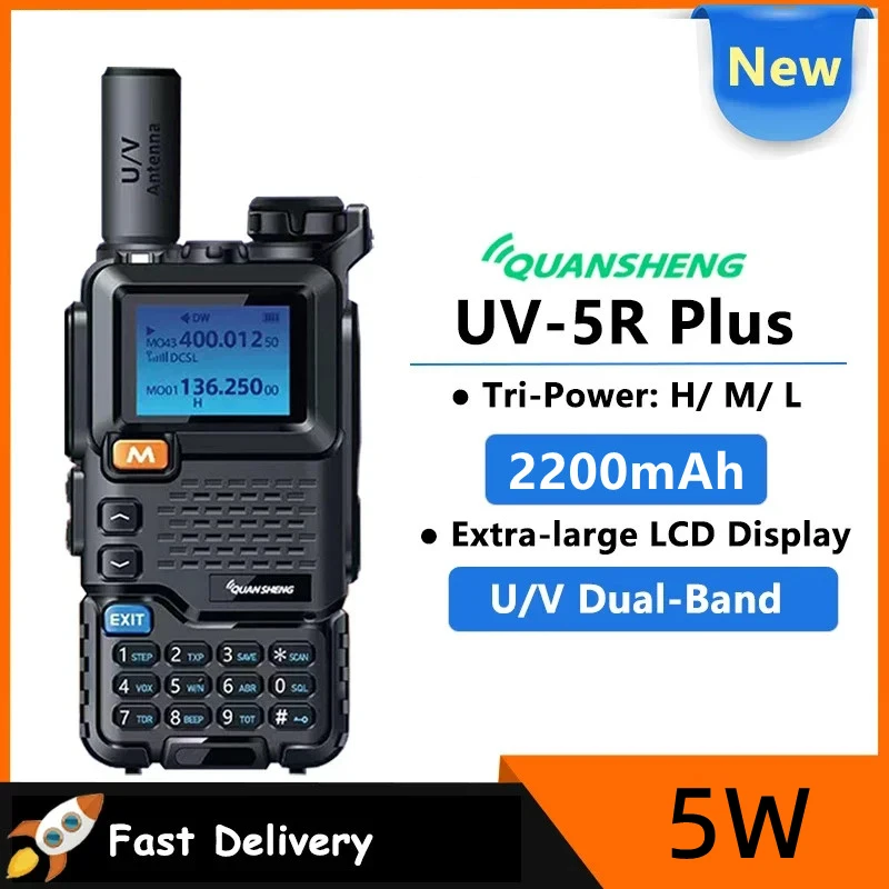 UV-5R PLUS Quansheng اسلكية تخاطب ثلاثي الطاقة ثنائي النطاق UHF/VHF الشرطة الفرقة 350-390MHz اتجاهين راديو جهاز إرسال واستقبال تشويش إذاعي