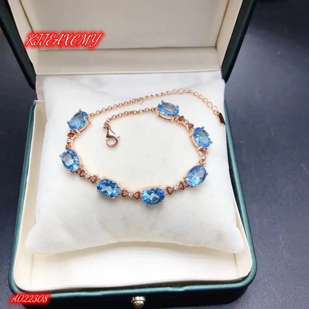 KJJEAXCMY Brand Boutique Jewelry 925 Sterling Silver Inlaid with Natural Blue Topaz Women's Luxury Bracelet Girls' Ancient Craft