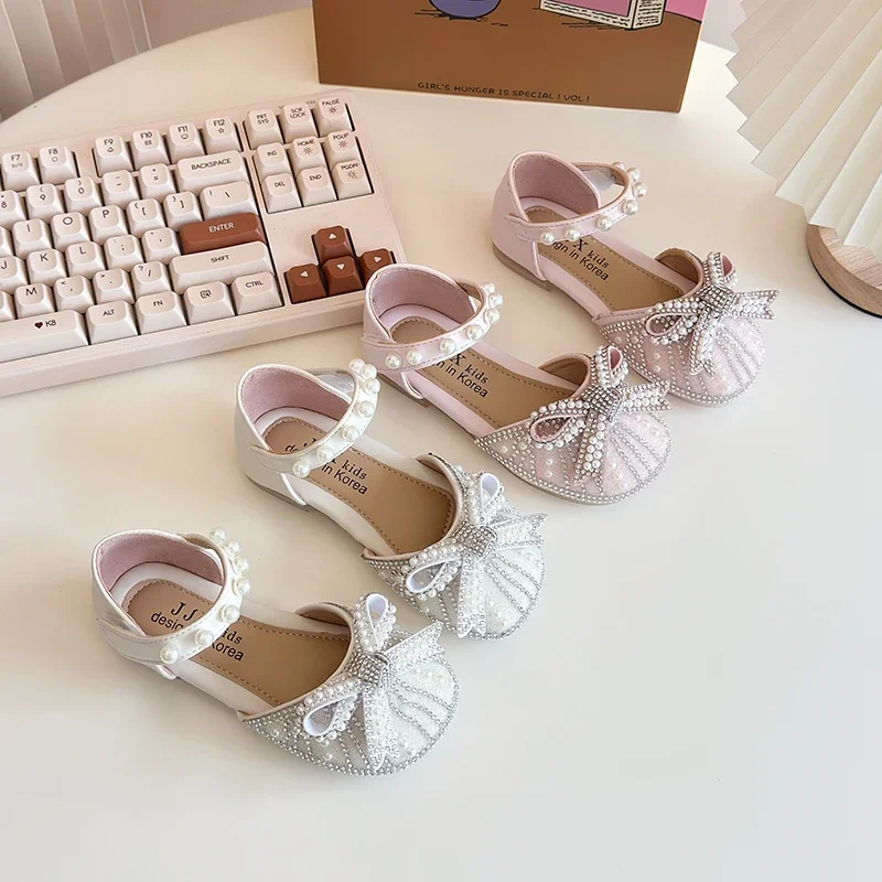 

New Toddler Girls Sandals Fashion Wedding Children Princess Causal Flat Sandals Sweet Bowknot Summer Versatile Kids Party Shoes