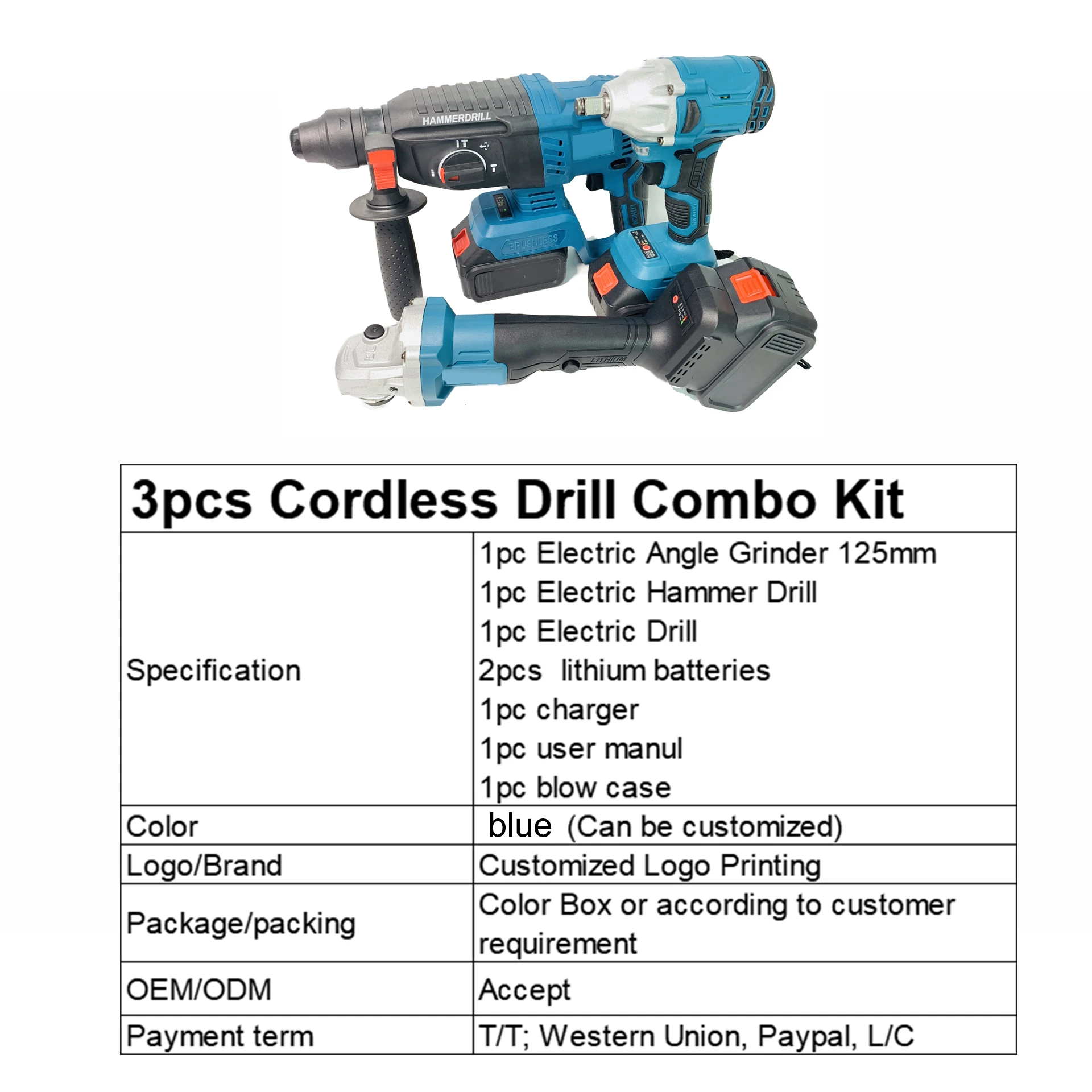 3000Ah Lithium Battery Brushless Cordless Hammer Drill Power Drills  Tool Sets Angle Grinder