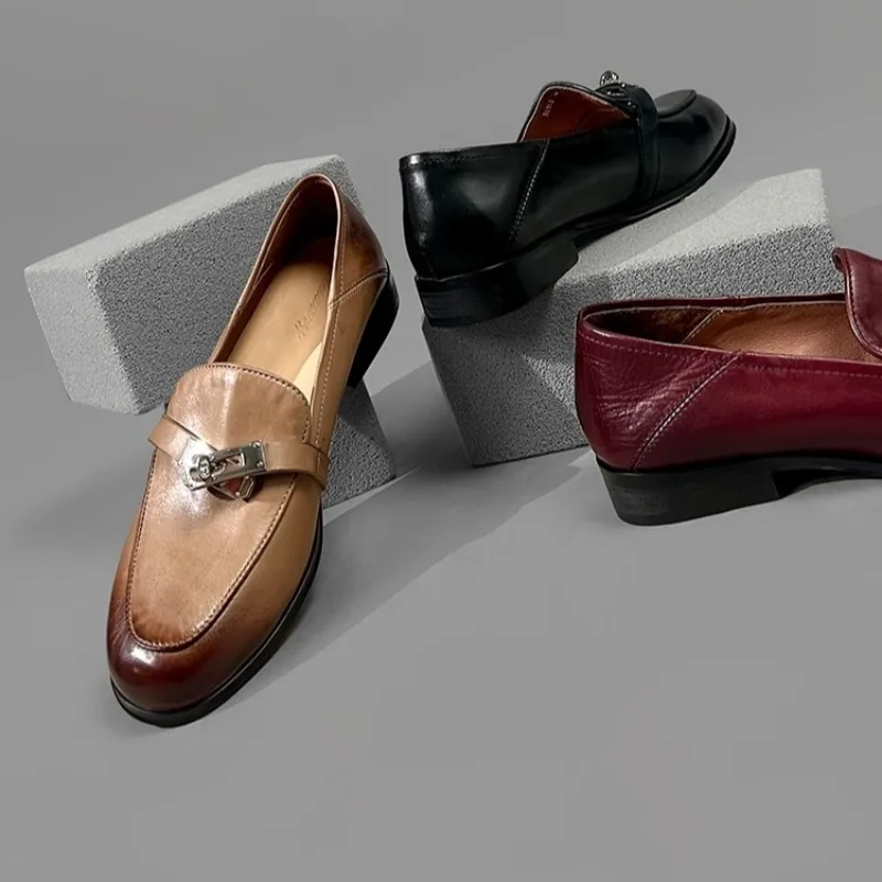 

Handmade British Genuine Leather Casual Fashion Loafers Women Cowhide Formal Office Party Oxfords Female Leather Shoes