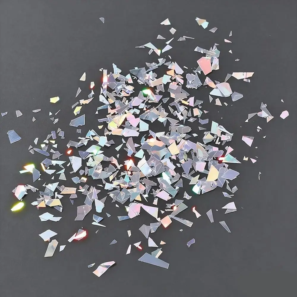 Aurora Nail Glitters Laser Silver Sparkly Sliver Chunky Glitter Acrylic Iridescent Glitter Nail Charms for Women DIY Manicure