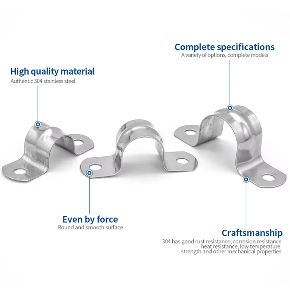 Adjustable R‑Shape Stainless Steel Two‑Hole Pipe Clamps 4‑50mm Conduit Tube Clip Water Oil Pipe Bracket Hardware