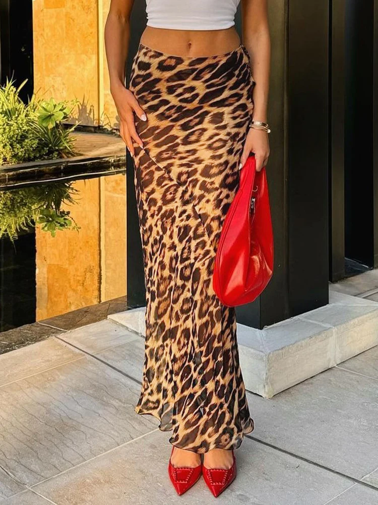 Mode Sexy Leopard Print Chiffon Fischschwanz Rock bodenlangen Halfter Kleid Strand Halb Rock Frauen Party Bademode Cover Up a3179