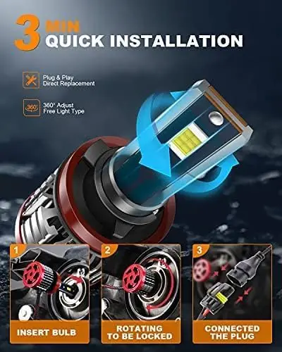 

H11/H8/H9 80W 16000LM 6500K Cool White Halogen Fog Light Bulbs IP68 Waterproof – Pack of 2