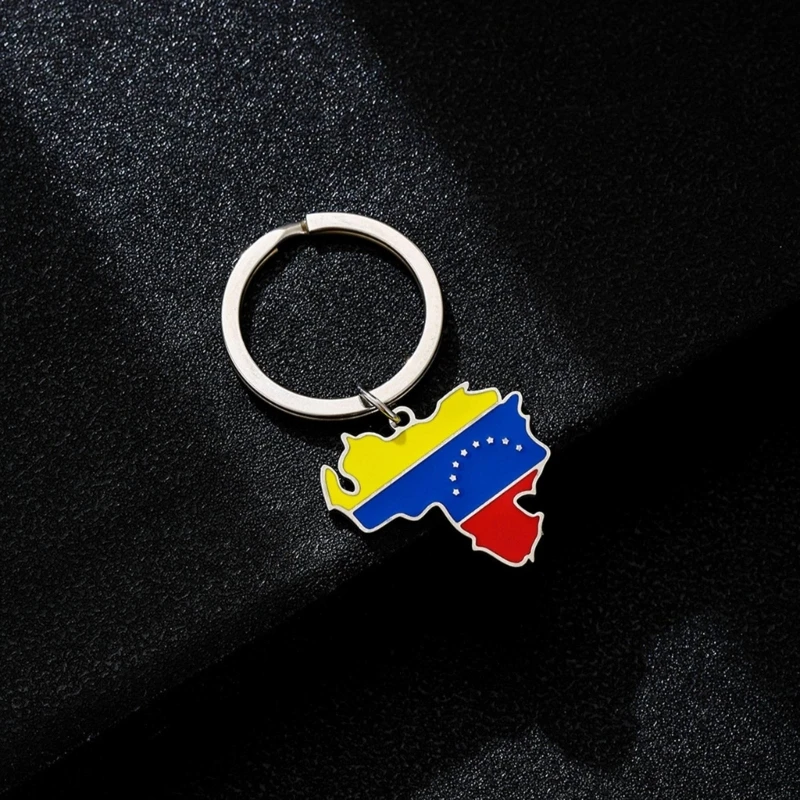 Stainless Steel Keychain Venezuela Map Keyrings Venezuelan Bag Pendants Durable Backpack Ornaments for Keys Bags