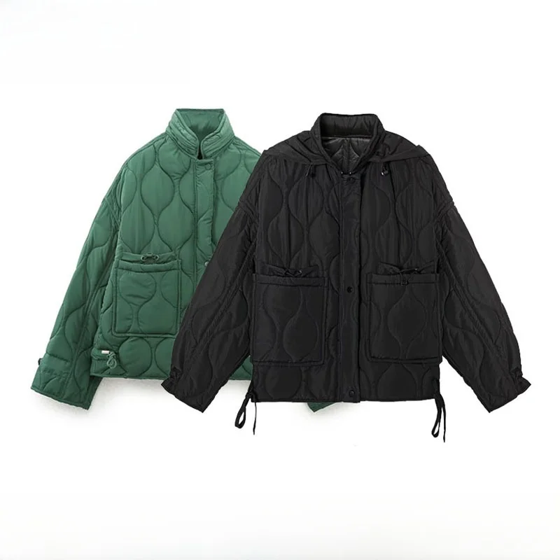 

Faionable Street Sle Hooded Cotton Jaet New Autumn Winter Women's Outerwear Loose Fit Long Sve Zipper Closure ...