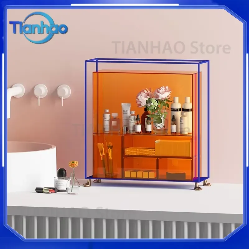 European Cosmetic Organizer for Makeup Vanity Large Capacity Acrylic Shelf Dust Proof Storage Box and Drawer Decorative