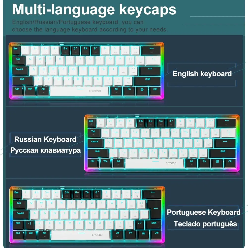 E-YOOSO Z11T USB Wired Mechanical Gaming Keyboard Blue Red Switch 61 Keys Gamer Russian Brazilian Portuguese for Computer Laptop