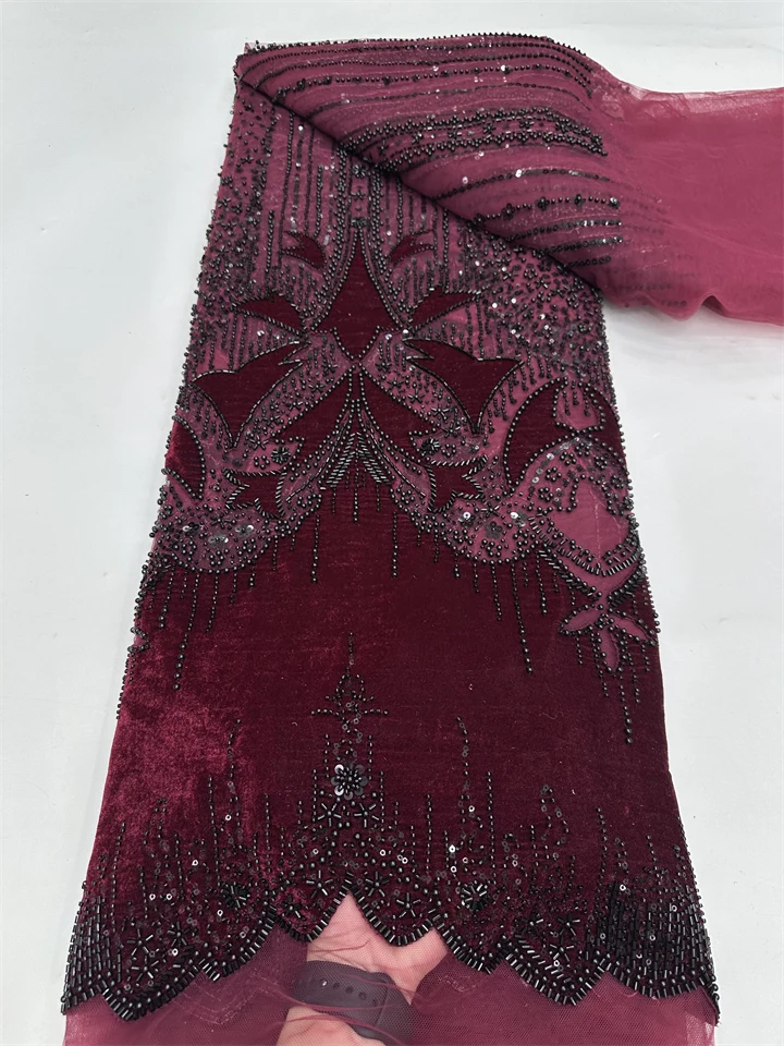 

Navy Blue African Tulle Beaded Lace Fabric, French Sequins Fabric, Sewing Embroidery Beads, Nigerian Dresses, 5 Yards