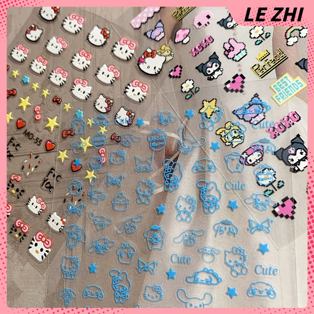 Sanrio Hello Kitty Mymelody Kuromi New Cartoon Nail Stickers Mosaic Harajuku Style Diy Handmade Stickers Nail Art Decoration