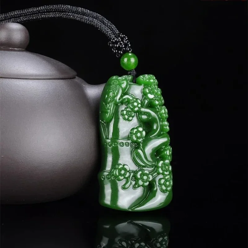 

Натуральный зеленый кулон из бамбукового нефрита ручной работы, модный бутик ювелирных изделий для мужчин и женщин, ожерелье, подарочные аксессуары