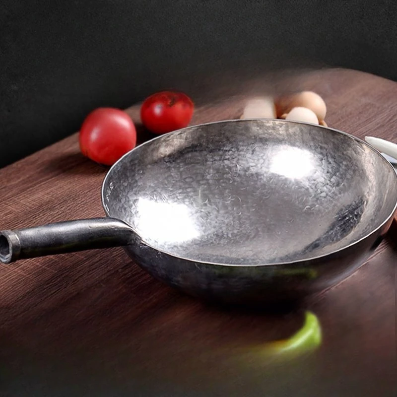 Titanium pan Pure titanium wok, non-iron pan does not rust, non-stick pan uncoated, hand-forged household, round bottom wok