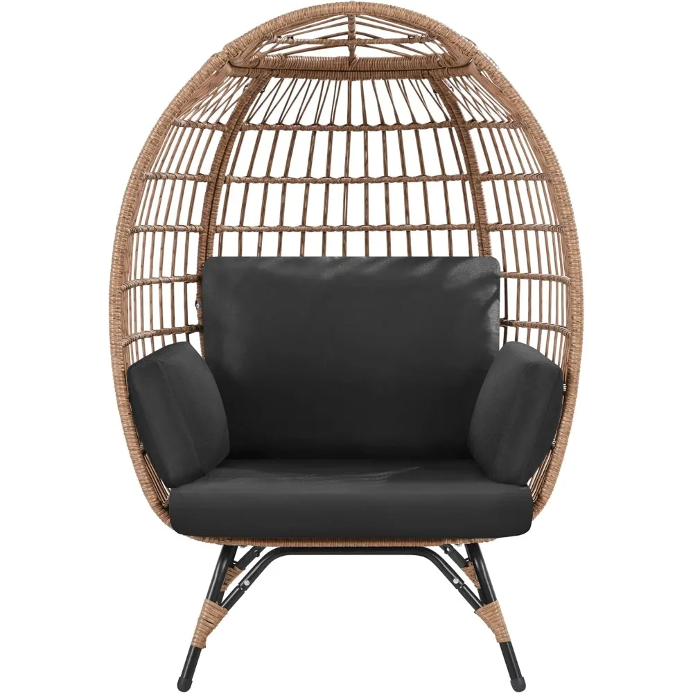 Egg Rattan Chair, Indoor/Outdoor PE Rattan Egg Basket Lounge Chair w/ 4 Cushions, Oversized Egg-Shaped Chair