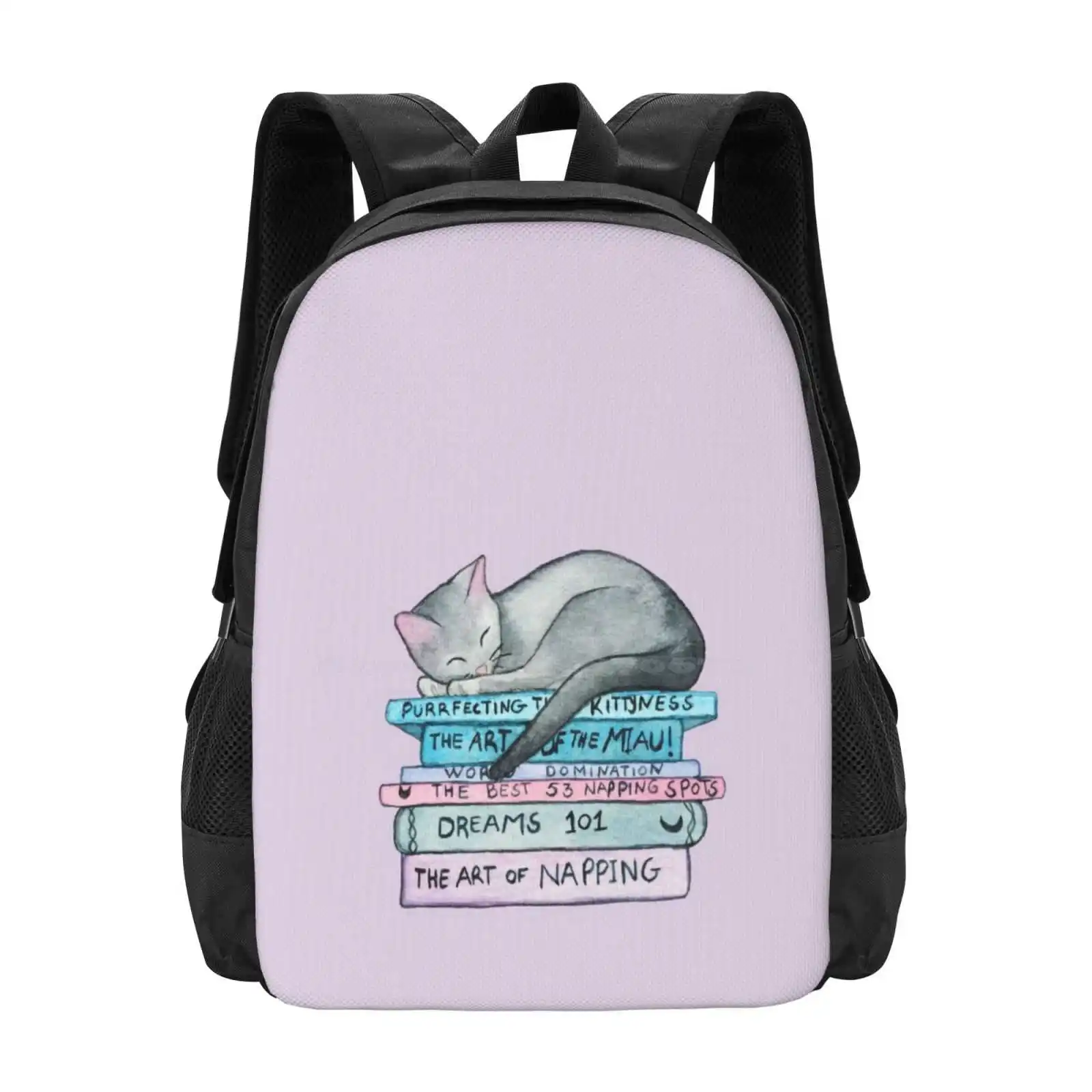 

Рюкзак для студентов колледжа The Art Of The Meow, узор, дизайнерские сумки, кошки, читатель, книжный червь, милый забавный сон, мировая доминирование