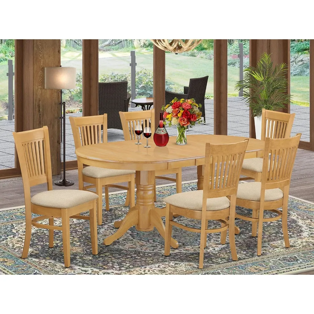 

VANC7-OAK-C 7 Piece Kitchen Set Consist of an Oval Table with Butterfly Leaf and 6 Linen Fabric Dining Room