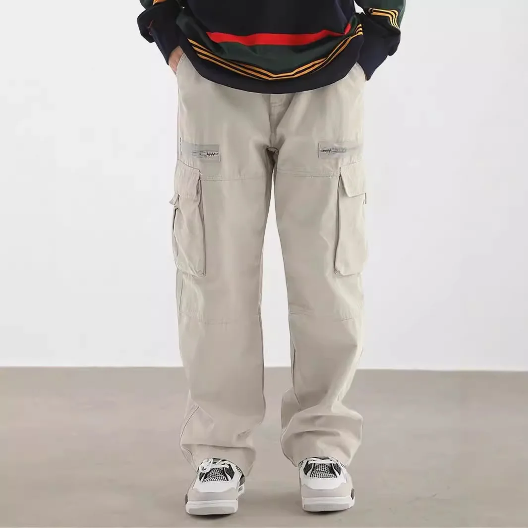 2025 Hot Sale American Vintage Cargo Pants Men Multi Pocket Streetwear High Street Casual Workwear Loose Fit Denim