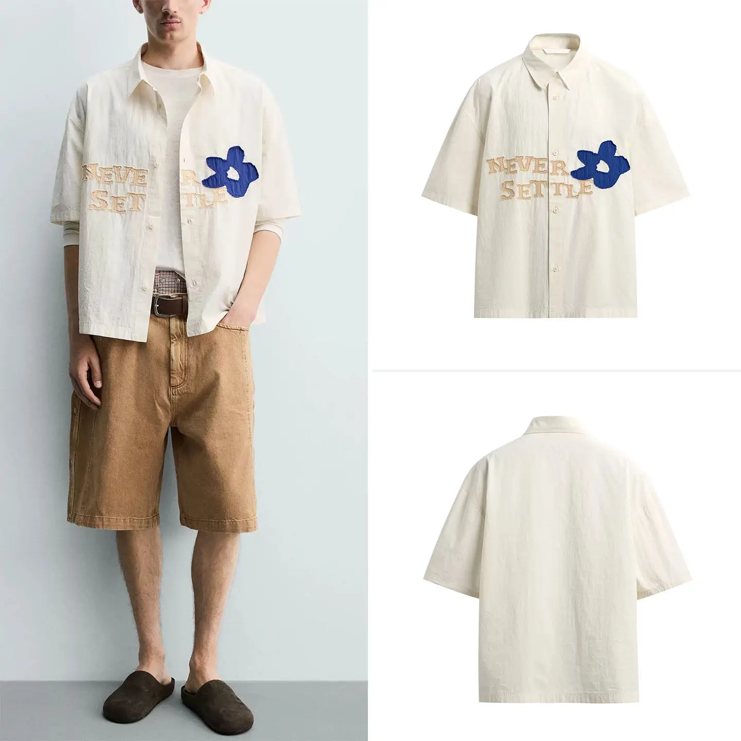 

Men's Fashionable Loose Short Sleeve Shirt Text Print Breathable Comfortable Summer New Arrival ZADATA Brand Casual Wear
