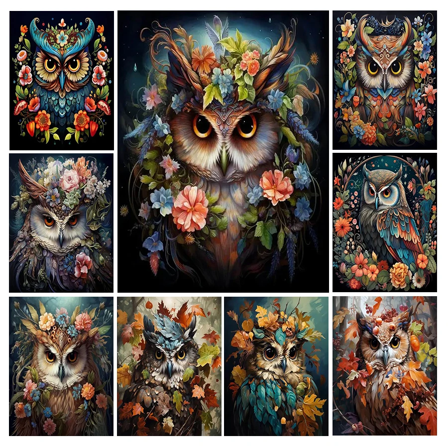 Diamond Painting New Collection Jungle Owl Flowers Full Mosaic Art Diy Rhinestone Embroidery Animals Picture Wall Decor AA5353