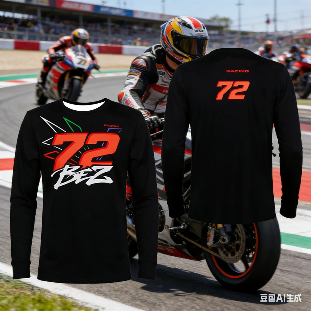 

Футболка с длинным рукавом Bezzecchi 72 Racing, быстросохнущая, с ИИ-принтом, для мотоциклистов, повседневная, унисекс, для фанатов мотоспорта