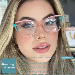 Cat Eye High Definition Presbyopic Eyeglasses For Women Trendy Decorative Anti Blue Light Glasses Magnifying Readers Glasses
