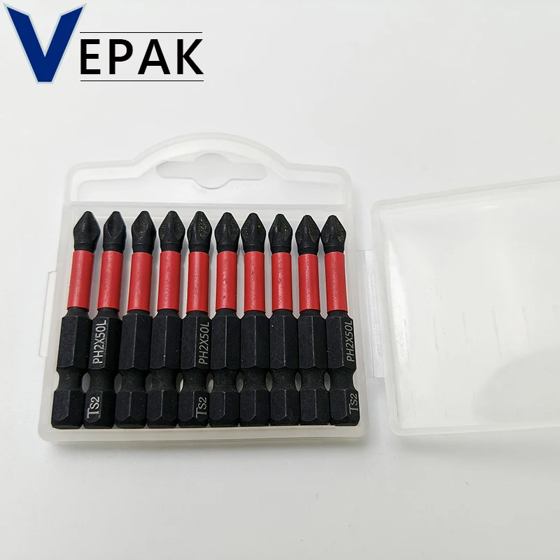 

VEPAK Drill Bits Ts2 PH2X50L Anti Slip Magnetism High Hardness Woodworking Metal Screw Head 10PC With Small Box VP2PH2050