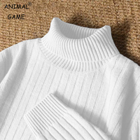 Animal Game Men's Long Turtleneck Stripes Sweater Casual Knitwear Pullover Sweaters Outdoor Warm Thick Heavyweight Cold Blouse