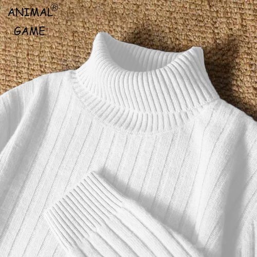 Imagen 1 del producto Animal Game-suéter largo de cuello alto a rayas para hombre, Jersey de punto informal, suéteres, blusa fría gruesa y cálida para exteriores