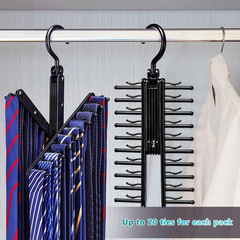 Space Saving Tie and Belt Bracket with Rotating Bracket and Non Slip Clip Adjustable Tie Storage Rack Rotating Household Tie