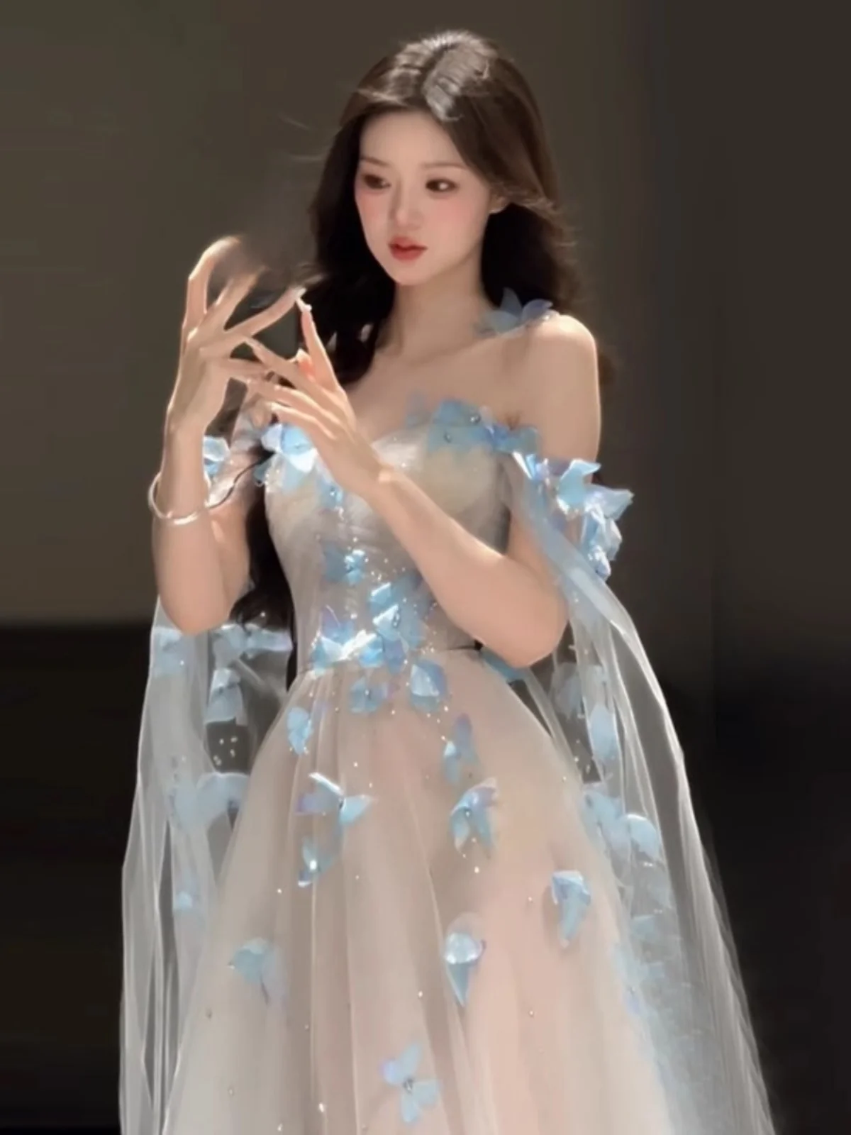 

Ele Wedding Dr Evening Gown Sweet Sle Handmade Flowers Mid-Waist Long Skirt No-Sve One-oulder for Engagement An...